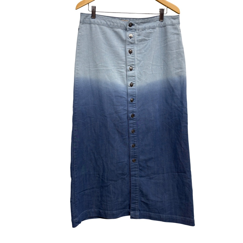 Sheryl Crow Blue Ombre Denim Maxi Skirt Button Front Embroidered Size 12 90s y2k